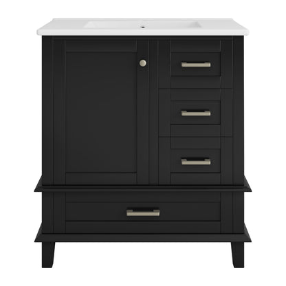 Badezimmerschrank 73x45,5x83,5 cm mit Keramikwaschbecken, 3 Soft-Close-Schubladen, Türregal, verstellbarem Fach, Schwarz