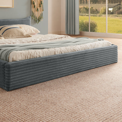 Doppelbett 140*200cm, mit Samtweichem Chenille-Bezug & Elegantem Kleinkantendesign am Kopfende, Dark Gray (ohne Matratze)