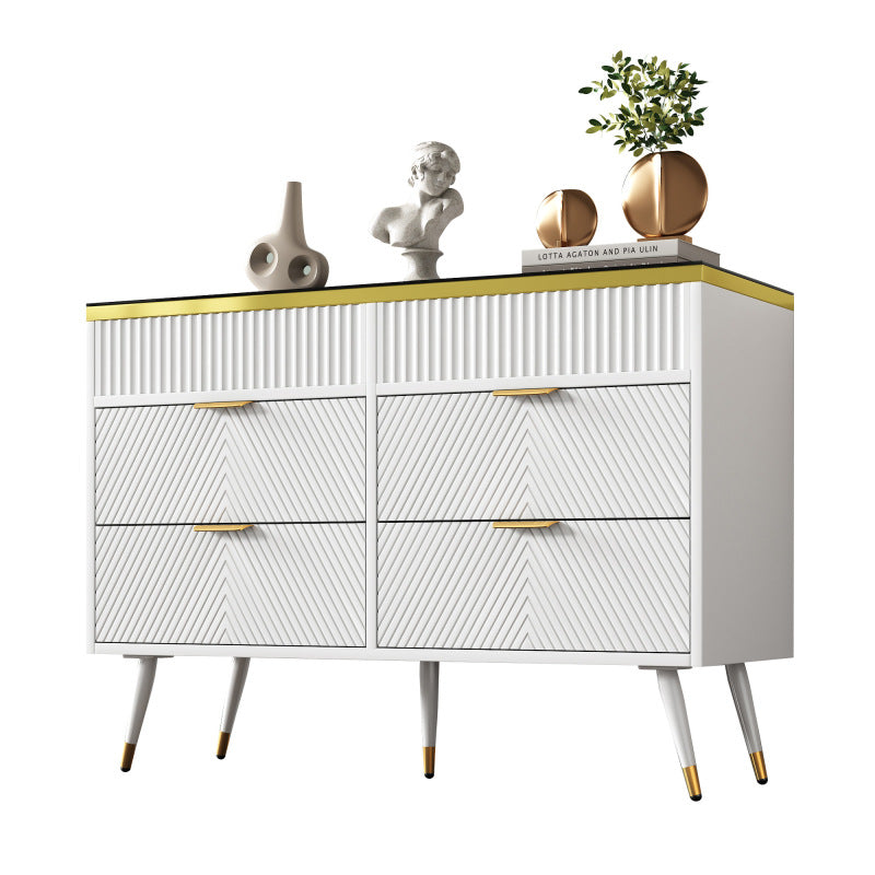 Kommode Sideboard aus Bernstein Glas, Kommode mit 6 Schubladen,Facheinteilung, kippsicher, Hochschrank für Schlafzimmer und alle Wohnräume, 120 x 40 x 76 cm, weiß