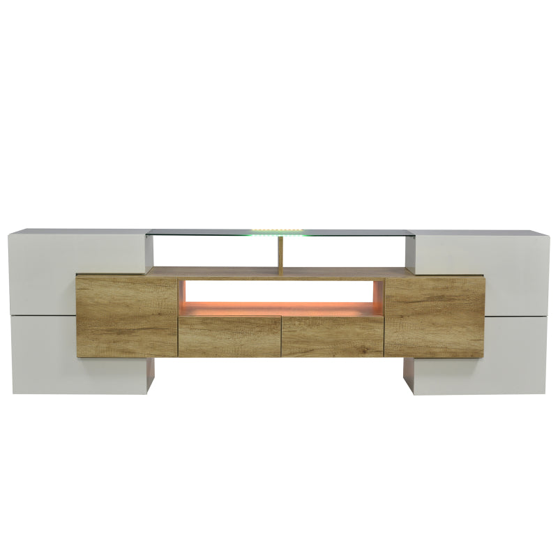 Stilvoller TV-Schrank, Lowboard.hochglänzendes Weiß, 200 cm, LED-Beleuchtung, Wohnzimmermöbel.  modernes Design. elegante Glasoberfläche.