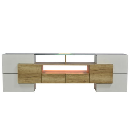 Stilvoller TV-Schrank, Lowboard.hochglänzendes Weiß, 200 cm, LED-Beleuchtung, Wohnzimmermöbel.  modernes Design. elegante Glasoberfläche.