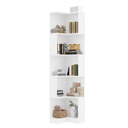 Eck Bücherregal,  L-förmiges Bücherregal, LED-Farbwechsel-Lichtleiste, Fernbedienung/App-Steuerung, weiß