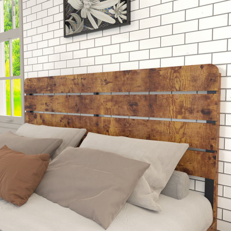 Holz Doppelbett, antikes Holz Bettgestell mit Eisen Lattenrost und hohem Kopfteil, mit Eisenrohrrahmen 160 x 200 cm