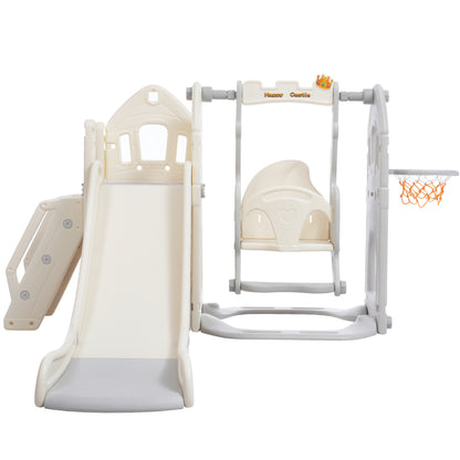 Kinderrutschen-Set mit Schaukel,5 in 1 Kinderrutsche, Rutsche, Klettern, Stauraum, Schaukel, Basketballrahmen ,Schaukel Rutsche für Indoor