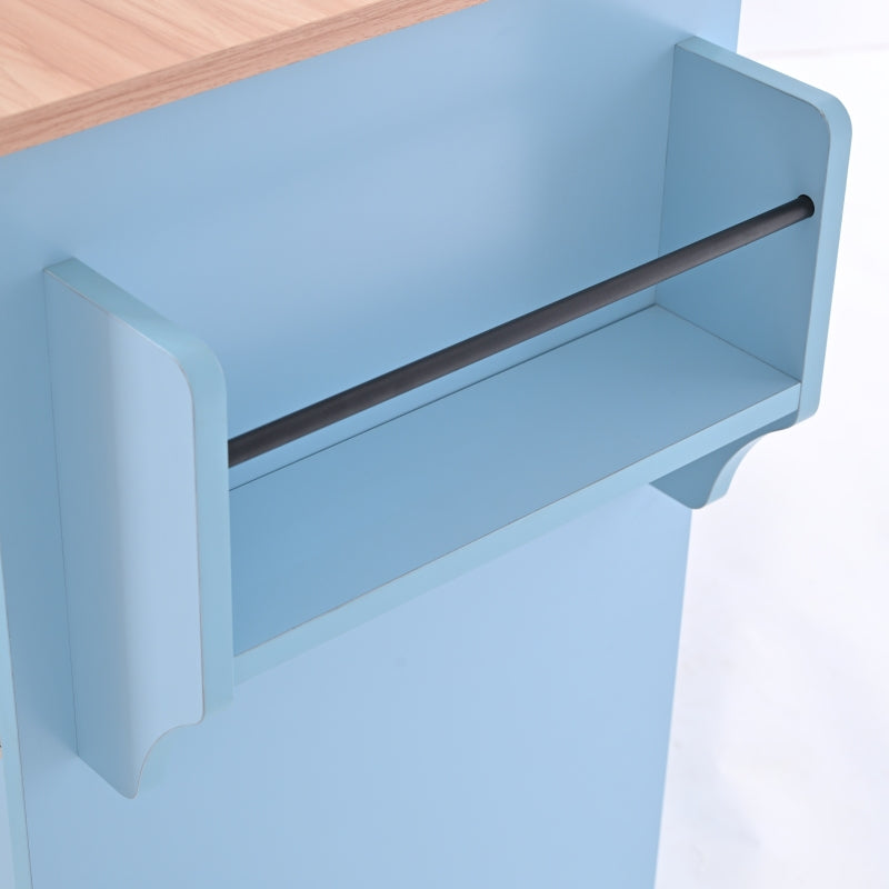 Servierwagen mit klappbarer Tischplatte, 120x46(70)x91 cm, Blau, mit Rollen und austauschbaren Holzbeinen, ideal für Küche und Esszimmer