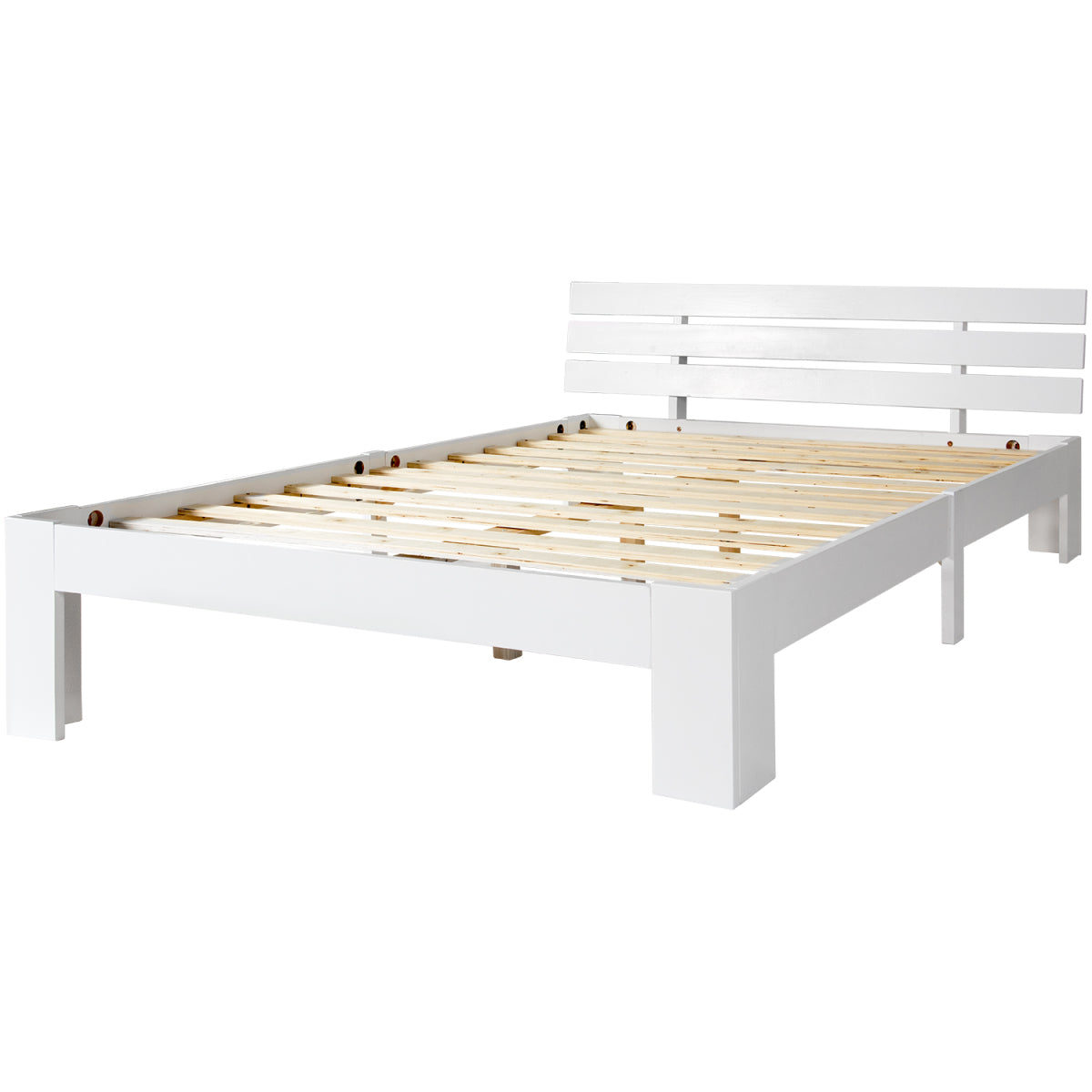 Bett 140x200 Holzbett Kiefer Massiv, Bettgestell mit Lattenrost, 150kg Tragkraft, Stauraum 18cm, White