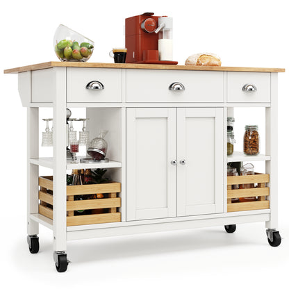 Moderne Kücheninsel Küchenschrank 120x45x90cm Esszimmerwagen mit Kiefernkorb Multifunktions Esstisch Holzmaserung Aufbewahrungskorb Weiß