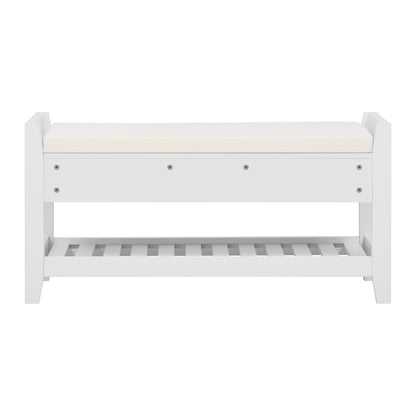 Moderne Schuhbank mit Sitzfläche und Stauraum, Soft Kissen-Oberfläche, Schuhregal für Eingangsbereich, Weiß
