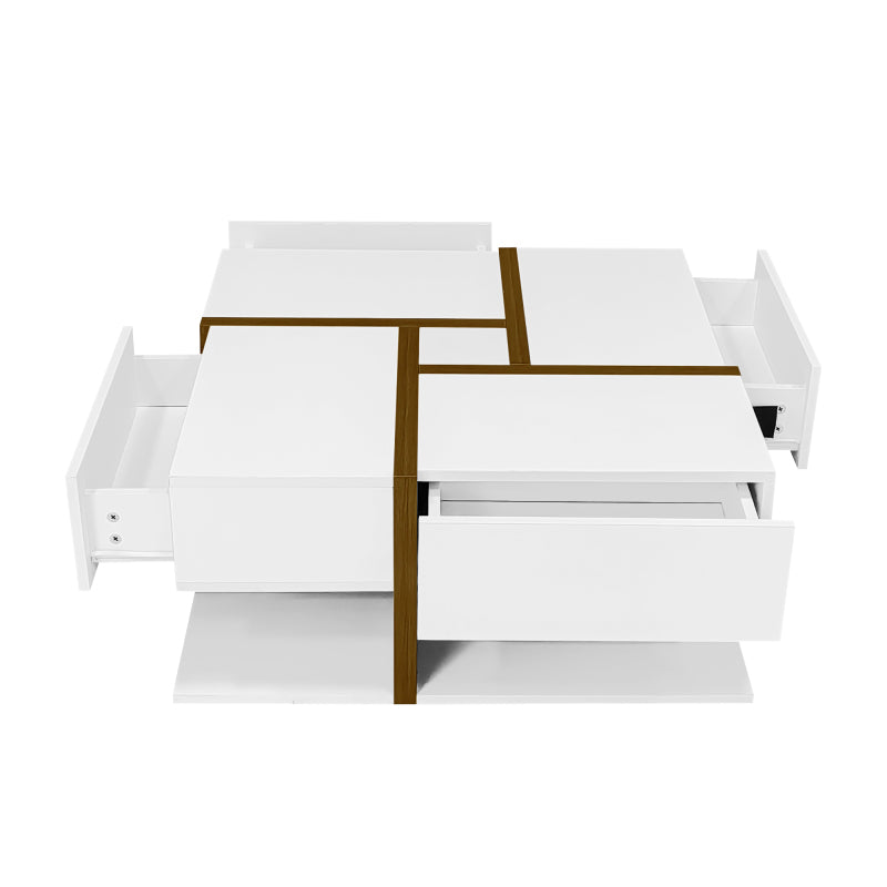 Hochglanz-Couchtisch, Tisch mit 4 Schubladen, einzigartige Farbabstimmung und Liniendesign, Stauraum unten. 78*78*34,8cm