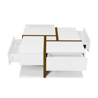 Hochglanz-Couchtisch, Tisch mit 4 Schubladen, einzigartige Farbabstimmung und Liniendesign, Stauraum unten. 78*78*34,8cm