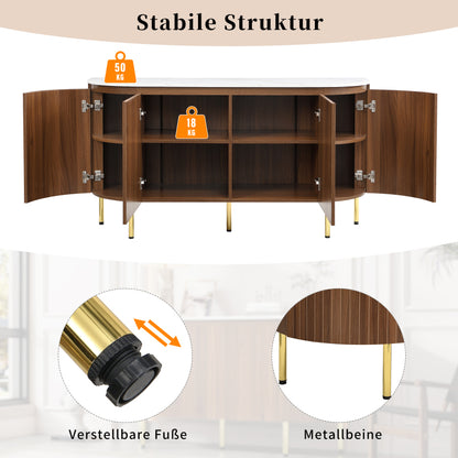 Moderner Bogenförmiger Sideboard mit verstellbaren Regalen und Metallbeinen, ideal für Wohnzimmer und Esszimmer (Nussbaum)