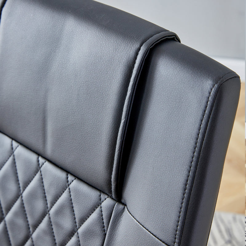 Schwarzer PU-Stuhl im nordischen Stil (vier Stühle im Inneren einer Kiste) - mit Netznähtdesign, glänzende silberne Metallbeine