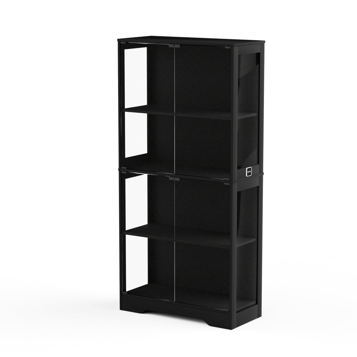 Glasvitrine Schwarz 165 cm hoch, Vitrinenschrank mit LED (3 Farben) & Bewegungssensor, 4 verstellbare Böden