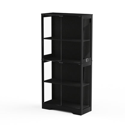 Glasvitrine Schwarz 165 cm hoch, Vitrinenschrank mit LED (3 Farben) & Bewegungssensor, 4 verstellbare Böden