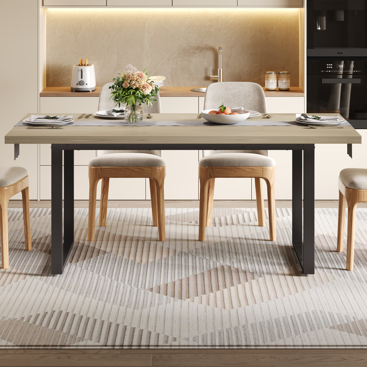 Esstisch 160x80 cm (6-8 Personen), Küchentisch Modern, S-Form Metallgestell, 4 cm Tischplatte, Verstellbare Füße