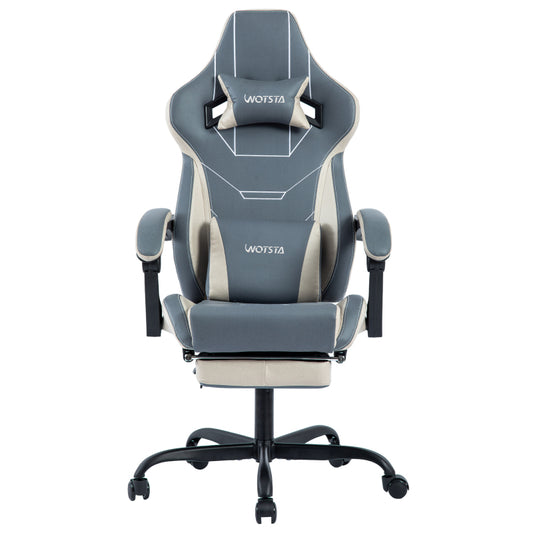 Gaming Stuhl Ergonomisch Gaming Chair Bürostuhl mit Fußstütze Racing Computerstuhl Höhenverstellbar Gepolstert Computerstuhl Lendenwirbelstütze Blaubeige