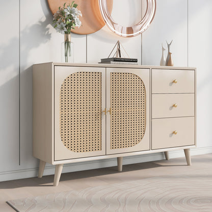 Esszimmer Wohnzimmer Sideboard Kommode Stehschrank Aufbewahrung Sideboard TV-Tisch mit Türen und Schubladen Sideboard mit großem Stauraum Offwhite Creme Breite 120 cm