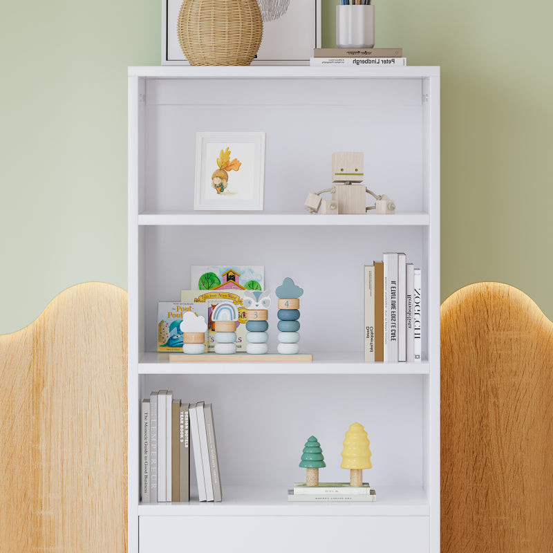 Bücherregal, Regal mit drei Einlegeböden und einer Schublade, geräuschlosen Gleitern, Schlafzimmer, Wohnzimmer, MDF, Weiß