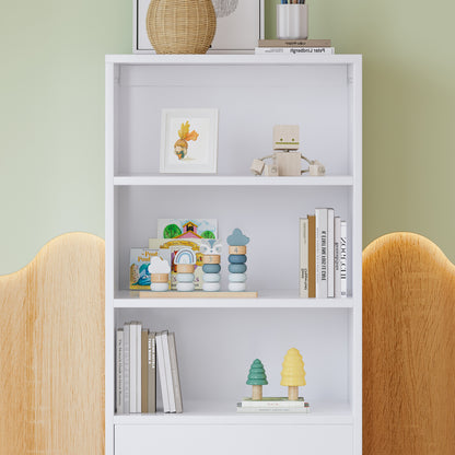 Bücherregal, Regal mit drei Einlegeböden und einer Schublade, geräuschlosen Gleitern, Schlafzimmer, Wohnzimmer, MDF, Weiß