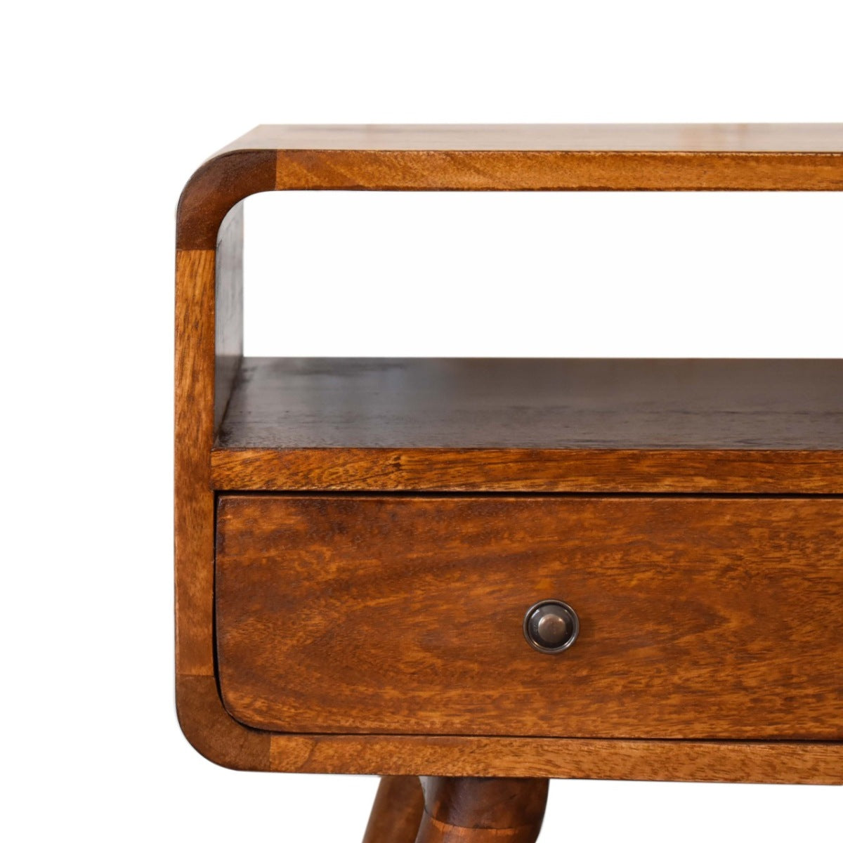 Mini TV-Lowboard aus massivem Mangoholz – Kastanienbraun, 2 Schubladen & offenes Fach, Handgefertigt, Nordic-Design, 60x30x45 cm
