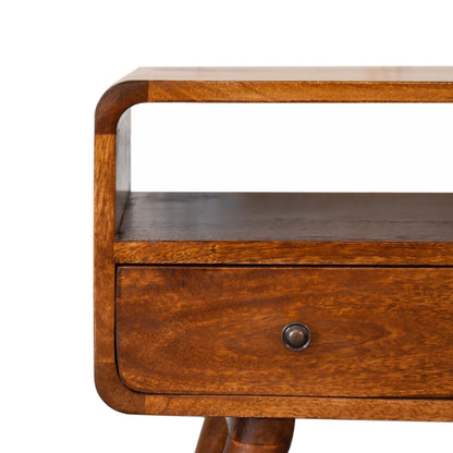 Mini TV-Lowboard aus massivem Mangoholz – Kastanienbraun, 2 Schubladen & offenes Fach, Handgefertigt, Nordic-Design, 60x30x45 cm