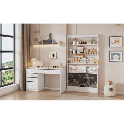 Bilderbuchregal, Ausstellregal, Bücherregal, Kinderzimmer Bücherregal, 4-ebiges Aufbewahrungsregal + bemalbares Schwarzbord