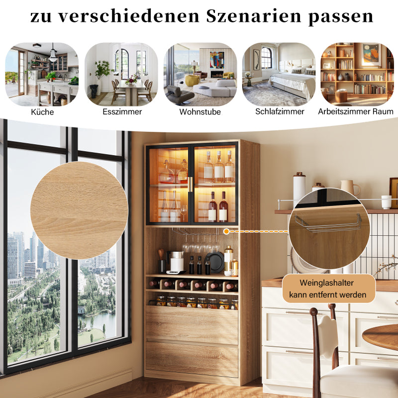 Badezimmerschrank,Spirituosenschrank,Vitrine Vitrinenschrank mit Glastüren und Beleuchtung 180 CM