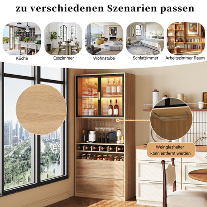Badezimmerschrank,Spirituosenschrank,Vitrine Vitrinenschrank mit Glastüren und Beleuchtung 180 CM