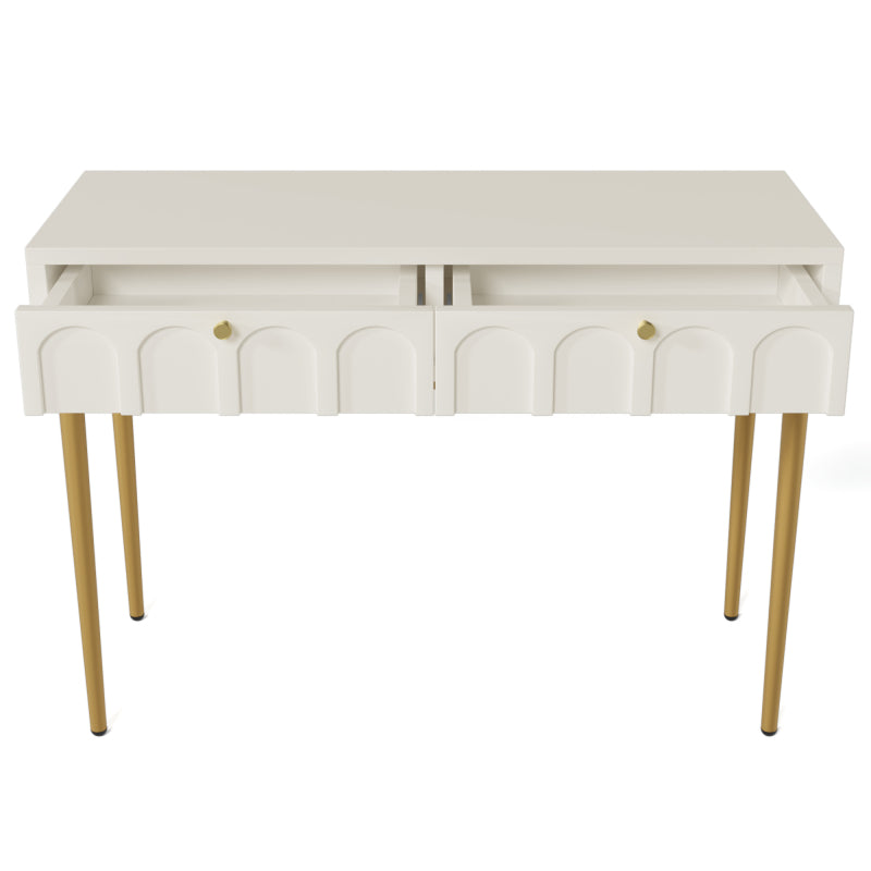 Schminktisch mit 2 Schubladen 76.5cm Höhe ,Kommode Schlafzimmer Highboard Weiss Sideboard Schubladenkommode Kommode für Schlafzimmer, Creme-Weiß -H76.5/B100/T45 cm
