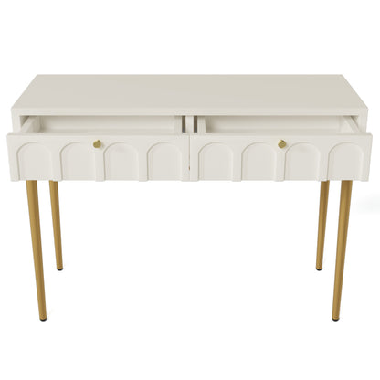 Schminktisch mit 2 Schubladen 76.5cm Höhe ,Kommode Schlafzimmer Highboard Weiss Sideboard Schubladenkommode Kommode für Schlafzimmer, Creme-Weiß -H76.5/B100/T45 cm