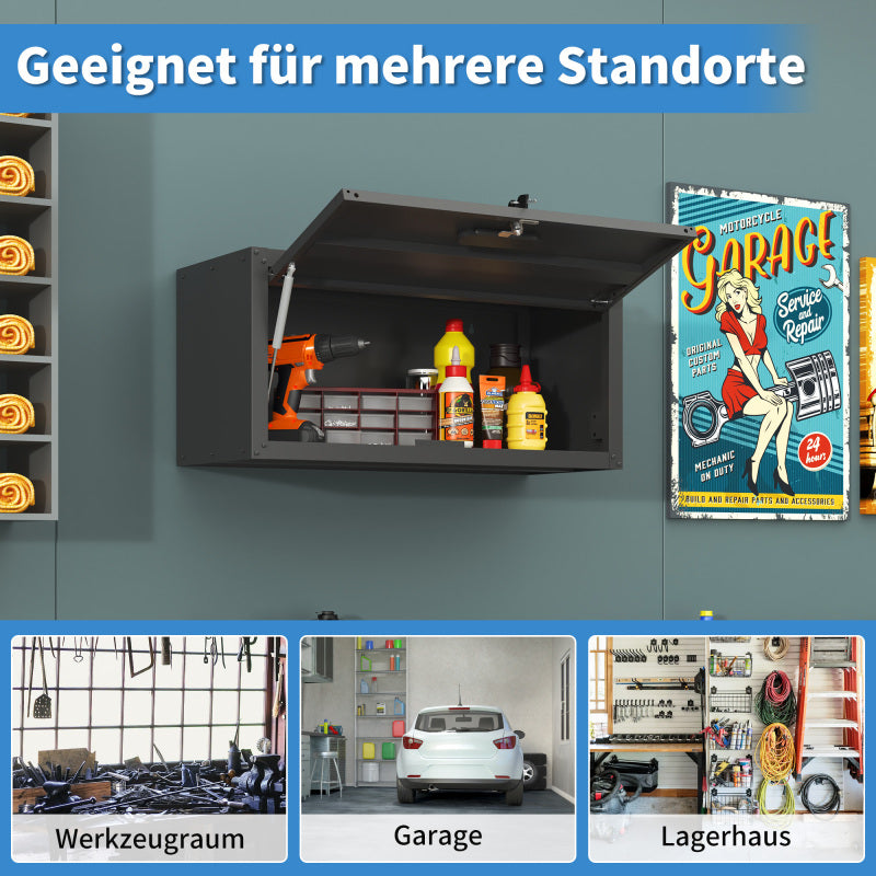 Vielseitiger Metall-Wandschrank, wandmontierter Nutzschrank mit verschließbarer Tür, aufgehängtes Stahlwerkzeugkabinett, Geeignet für Garage, Keller, Werkstatt und Küche, H34,5 cm × B75 cm × T30 cm