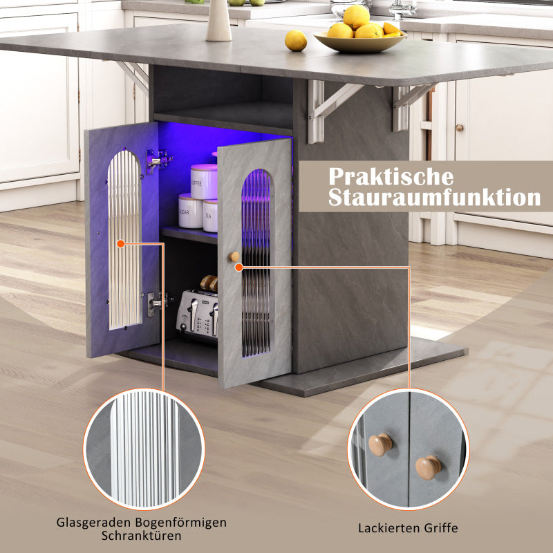Moderner klappbarer Esstisch mit LED-Beleuchtung und einstellbarer Farbwechselfunktion, Grau