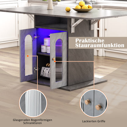 Moderner klappbarer Esstisch mit LED-Beleuchtung und einstellbarer Farbwechselfunktion, Grau