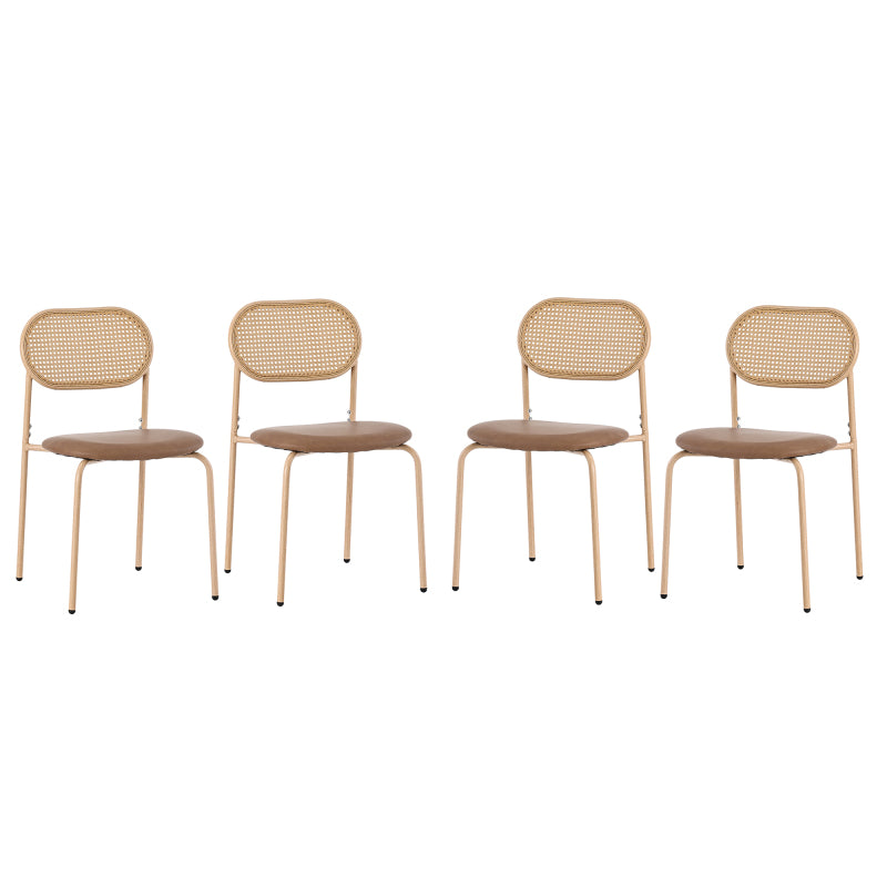4er set Esszimmerstuhl, moderner, einfacher Freizeitstuhl mit vier Stützbeinen aus Metall, Rattan-Freizeitstuhl, Wohnzimmer- und Schlafzimmerstuhl, Braun