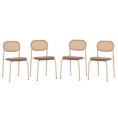 4er set Esszimmerstuhl, moderner, einfacher Freizeitstuhl mit vier Stützbeinen aus Metall, Rattan-Freizeitstuhl, Wohnzimmer- und Schlafzimmerstuhl, Braun