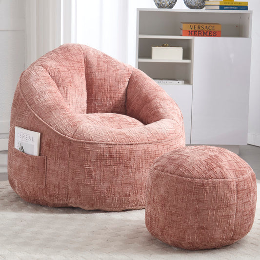 Sitzsack Sofa Stuhl für Erwachsene mit Fußstütze, Rosa