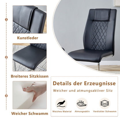 Schwarzer PU-Stuhl im nordischen Stil (vier Stühle im Inneren einer Kiste) - mit Netznähtdesign, glänzende silberne Metallbeine