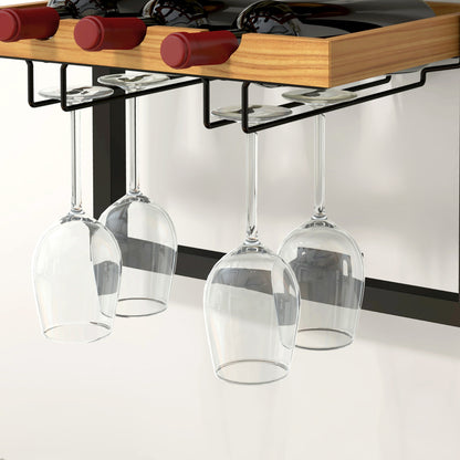 Weinregal wandmontierbar mit 5 Ebenen, Weinständer für 15 Flaschen und 4 Gläser, Kiefernholz, Stahl, für Küche Esszimmer Bar, Braun