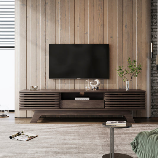 TV-Schrank mit einer Schublade und zwei Türen, TV-Möbel, TV-Panel, TV-Lowboard, TV-Schrank. Einzigartiges Design, Vintage-Holzfarbe.