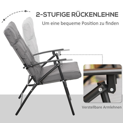 Faltbarer Gartenstuhl mit Metallrahmen, Campingstuhl, verstellbarer Rückenlehne, Faltstuhl, Strand, Oxford, Grau