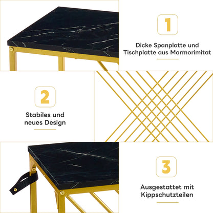 MDF Hochglanz Tisch für den Eingangsbereich, Konsolentisch, Flurtisch, Sideboard, Beistelltisch, Vintage, Schwarzer Tisch mit goldenem Fuß,