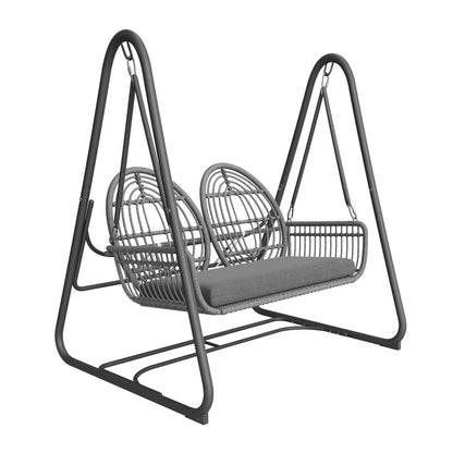 Gartenschaukel, Hollywoodschaukel mit Rückenlehne, Gartenmöbel-Set für den Außenbereich,Doppelschaukel aus PE-Rattan, 2 Sitze, Dunkelgrauer Sitzrahmen und Kissen