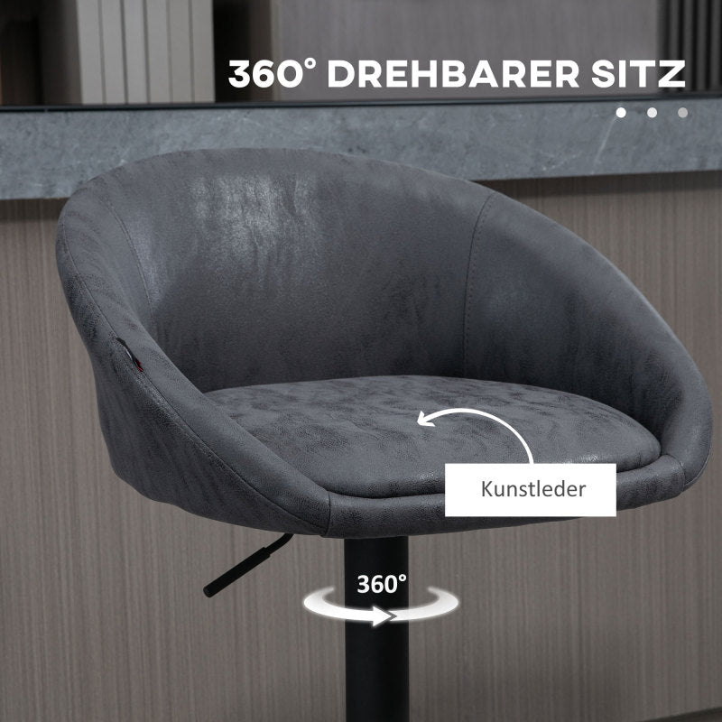 Barhocker 2er-Set Höhenverstellbare Barstühle mit Armlehne und Rücken, aus Kunstleder, Grau