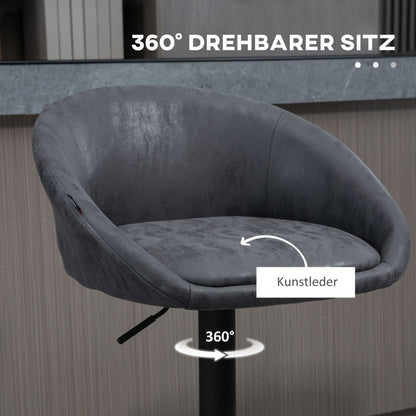 Barhocker 2er-Set Höhenverstellbare Barstühle mit Armlehne und Rücken, aus Kunstleder, Grau