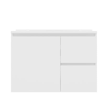 76x46x50cm wandhängend Badezimmerschränk, komplett lackiert, LED-Radarsensor-Beleuchtung, Waschtisch, zwei Schubladen, leise Gleitschienen, linke und rechte Ablage, integriertes Waschbecken, weiß