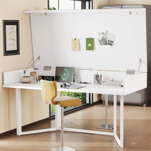 Faltbarer Schreibtisch – Multifunktional, klappbar, mit europäischen Steckdosen, Clamshell-Design zum Verstecken von Unordnung auf dem Schreibtisch