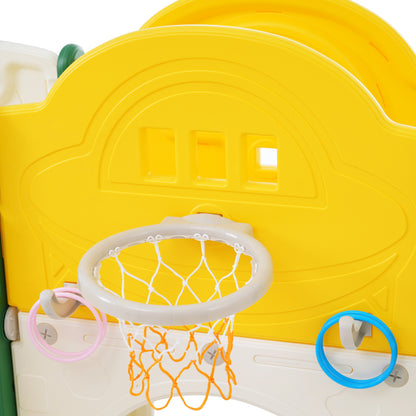 8 in 1 Kinderrutsche Kletterspielzeug, Multifunktionsrutsche mit 2 Rutschen, freistehende Rutsche, Klettern, Bohrspiel, Stauraum, Spielkorridor, Basketballkorb, Lasso-Spiel, Teleskop