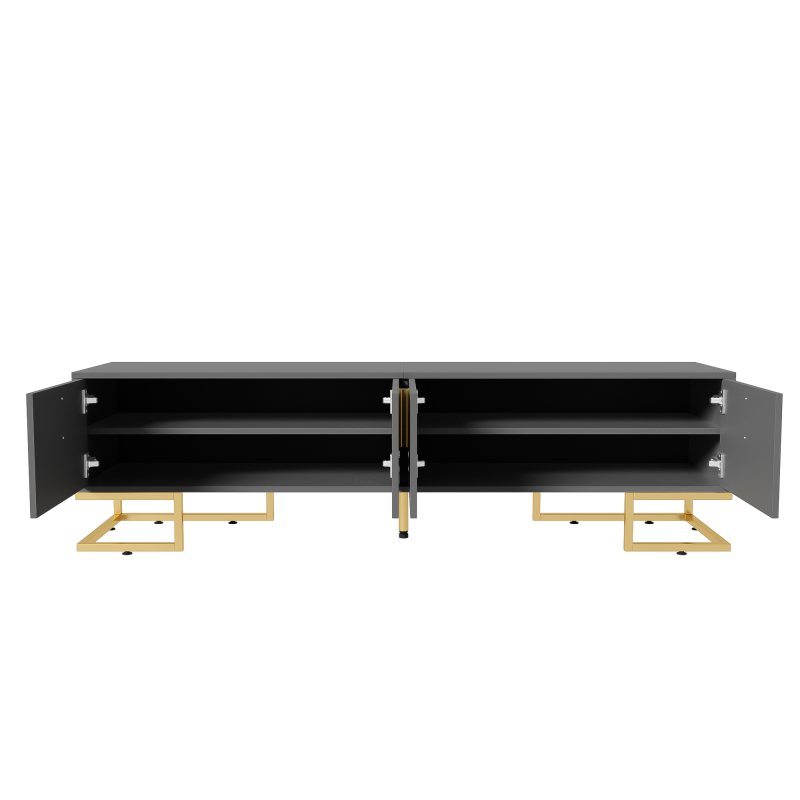 TV-Schrank,lowboard mit strukturierter Tür, TV-Möbel, goldenen Griffen und goldenen Füßen.