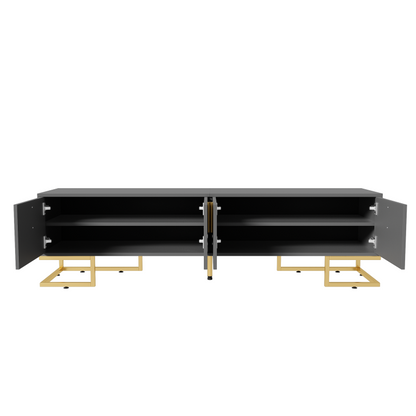 TV-Schrank,lowboard mit strukturierter Tür, TV-Möbel, goldenen Griffen und goldenen Füßen.