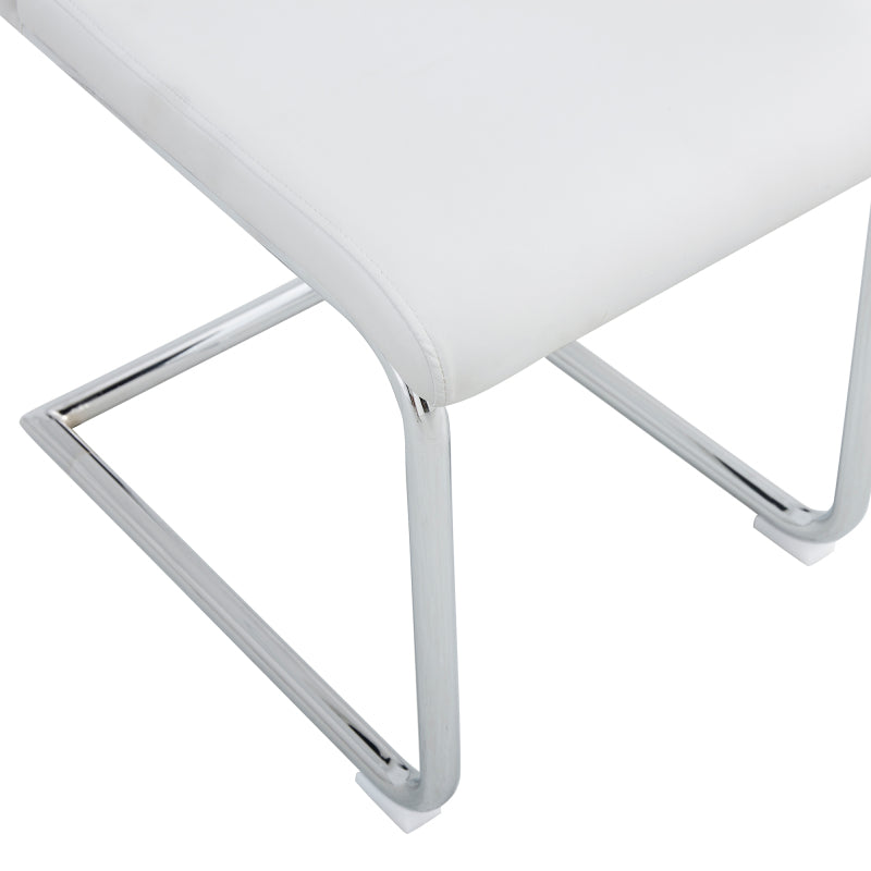 Nordischer Stil weißer PU Stuhl (vier Säcke in einem Paket) - Rückenlehne mit diamantförmigem Gitternähtdesign, glänzende silberne Metallbeine